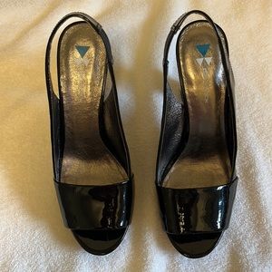 Dani Black sling back platform heels, size 7.
